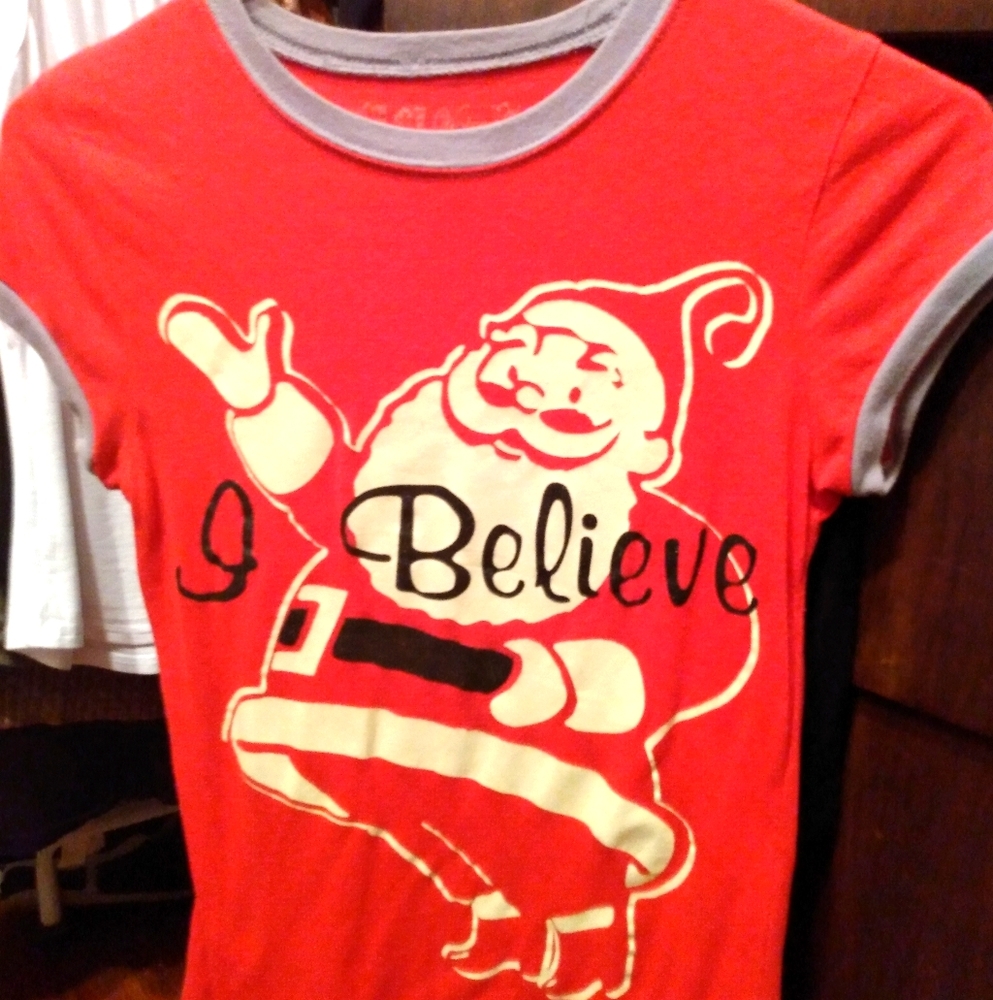 XMAS SALE  "I Believe" Santa holiday tee (also 5/$25)